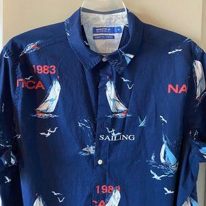 Nautica blue sail short sleeve graphic print button up